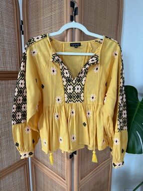 Topshop Boho Spring Embroidery Tunic in Mustard Yellow Size: US2| Summer, Boho,